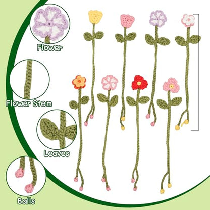 WaldyWop Crochet Kit for Beginners: 8 Flower Bookmarks Knitting Kit w/Video - color: Flower Bookmarks