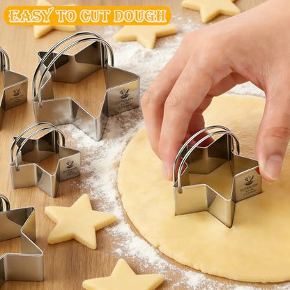Star Cookie Cutters (5 Pieces/Set), Biscuit Cutter Set with Handle | Professional Baking Dough Cutter Tools for Cakes, Sandwiches, Donuts, Dumplings - size: 5 Sizes Star Cutters With Handle