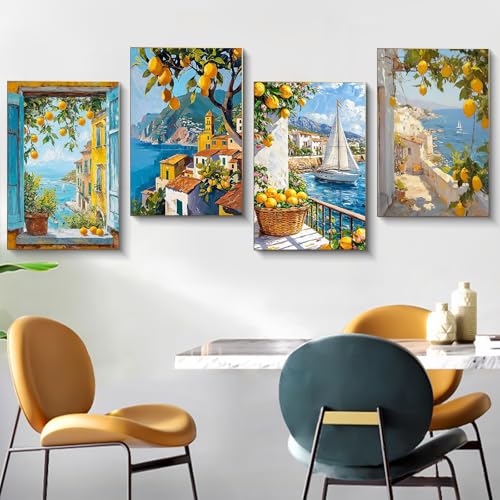 4 Pack Framed Paint by Numbers Kit for Adults Lemon Tree with Wooden Easel - color: FOP4P-06