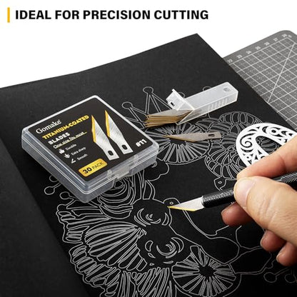 Exacto Knife Blades #11 Titanium Coated Replacement Blades-30 Pack | #11 Blades for Precision Hobby Knife Hobby Blades Refill Set for Craft, Hobby, Scrapbooking,Cutting