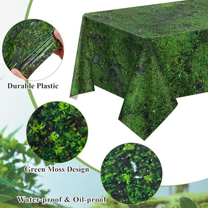 Kochorie 2 Pieces Green Moss Pattern Plastic Tablecloth 108 x 54 Inch Disposable Green Grass Table Cover for Forest Jungle Nature Themed Party Table Decorations - style: Green Moss