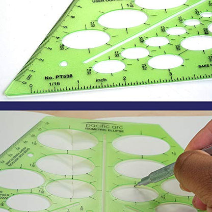 Pacific Arc Isometric Ellipse Template Guide, 38 Ellipses of 35 Degrees ranging from 1/8 inch to 1 and 9/16 inch - style: Iso Metric Ellipse