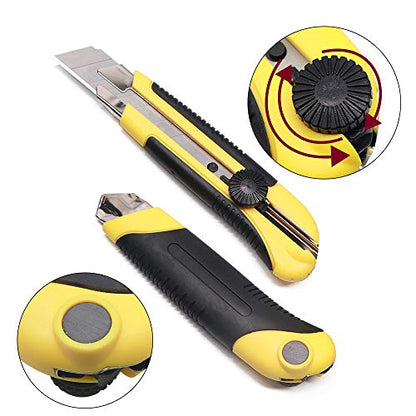 Box Cutter Retractable 25MM Long Utility Knife With 20pcs Blades Refills | Heavy Duty Exacto Knife Razor Knife Utility, Snap Off Blades Box Cutter with Rubber Grip for Cardboard, Boxes, DIY Crafts - size: 20 Blades + 1 Knife
