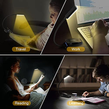 Gritin 9 LED Rechargeable Book Light for Reading in Bed | Eye Caring 3 Color Temps,Stepless Dimming Brightness,80 Hrs Runtime Small Lightweight Clip On Book Reading Light for Studying - color: ‎Black