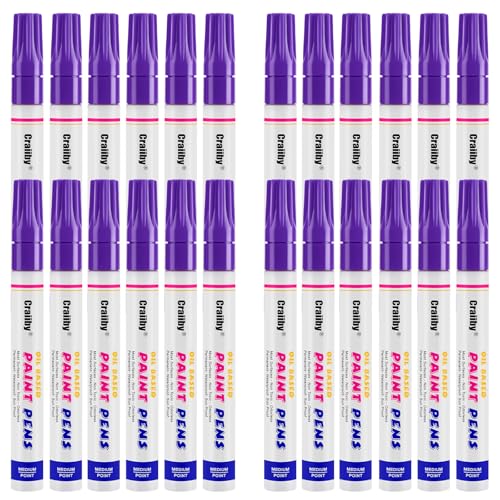 Purple Paint Markers, 24 Pack Oil-Based Waterproof Quick Dry Permanent Paint Pen Set for Rocks Painting, Wood, Fabric, Plastic, Canvas, Glass, Mugs, Metal, Tire, Stone, DIY Craft - color: Purple