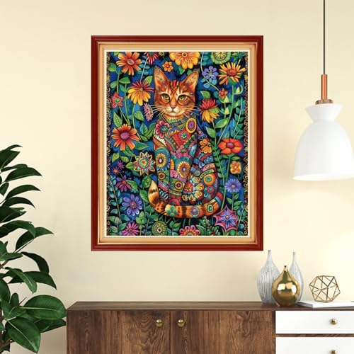 Funchey Stamped Cross Stitch Kits, DIY Cross Stitch Pattern for Adults Beginners Needlepoint Kits Embroidery Kit Arts and Crafts 11CT-Magic Cat Flower 16x20 inch - color: Handicraft patterns06