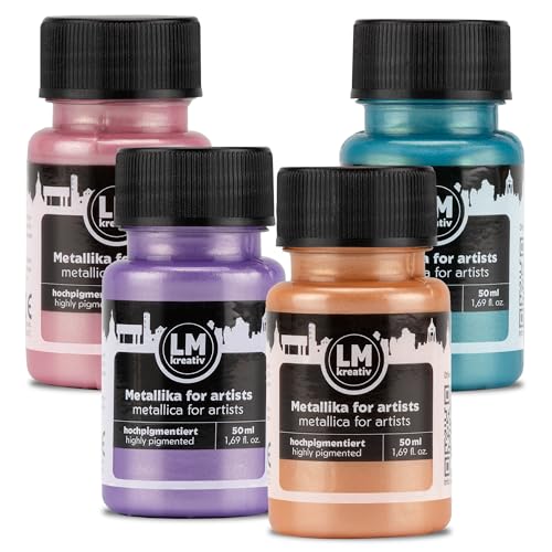 Metallic Acrylic Paint 4 x 1.69 fl oz - Set Pastell Poesie - Premium Metallic Acrylic Paints for Artists, 50ml – Perfect for Canvas, Wood, Ceramic, and DIY Projects - color: Pastel Poetry