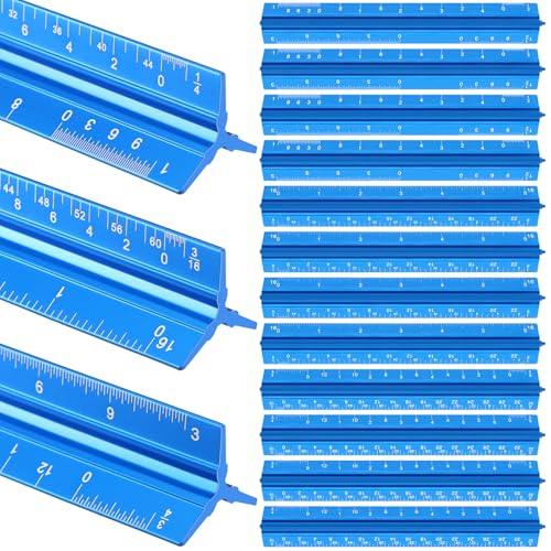 Fumete 12 Pack 6 Inch Architectural Engineering Scale Rulers Small Scale Ruler Pocket Size Scale Ruler Construction Rulers Imperial Measurements for Architects Engineering, Draftsman Drawing(Blue) - color: Blue