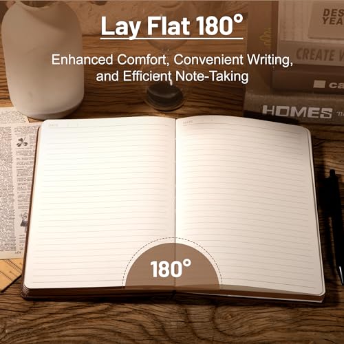 CAGIE Compass Leather Journal for Men Women, A5 Lined Notebook Writing Gift | 288 Pages 100 GSM Acid-free Paper, Bleed-free, Pen holder, Lay Flat, For Daily Writing, Office, Gifting - color: Brown