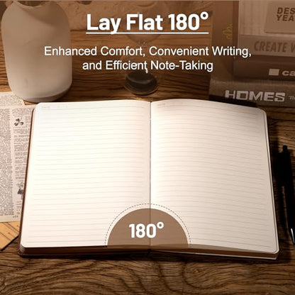 CAGIE Compass Leather Journal for Men Women, A5 Lined Notebook Writing Gift | 288 Pages 100 GSM Acid-free Paper, Bleed-free, Pen holder, Lay Flat, For Daily Writing, Office, Gifting - color: Brown
