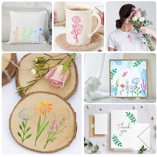 50 PCS Flower Stencils for Crafts Reusable Flower Stencils for Painting on Wood Rocks Canvas Fabric Glass Pottery 3.5 x 2 Inch - color: Flower