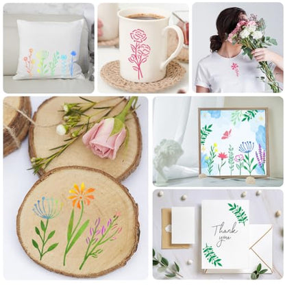 50 PCS Flower Stencils for Crafts Reusable Flower Stencils for Painting on Wood Rocks Canvas Fabric Glass Pottery 3.5 x 2 Inch - color: Flower