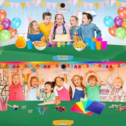 Grandipity Plastic Table Cloth Disposable 12 Pack 54” x 108” Rectangle | Green Plastic table covers, durable disposable tablecloths, fade and tear-resistent table cover for party, event