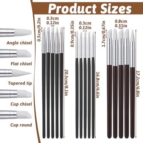 15 Pcs Silicone Paint Brushes for Crafts, 5 Shapes Head, Rubber Paint Pens Silicone Clay Tools Dotting Tools for Painting Pottery Nail Art Gouache Acrylic 0.11/0.20/0.31 inch