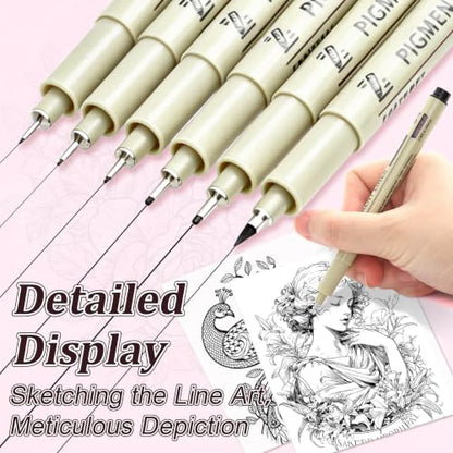 Micro Fineliner Pens 6Pack 0.5mm Extra Fine Point Black Waterproof Drawing Pens, Archival Pigment Ink Sketching Supplies, Artist Inking Markers for Manga Journaling Illustration - color: 6 Fine Point(0.5mm)