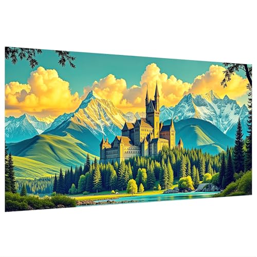 SparkGlow 5D Large Landscape Diamond Art Kits for Adults, 27.5 X 15.7 Inch | Diamond Painting Mountain Landscape, Diamond Dot Art Castle Theme, Full Drill, Diamond Art Painting for Gifts, Home Decor - color: Castle 028