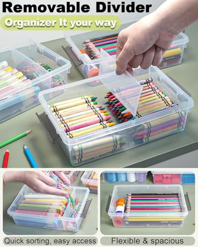6 Pack Extra Large Pencil Box with Removable Divider, Thickened Pencil Case Bulk, Clear Crayon Marker Organizer Stackable Plastic Small Storage Containers for Pen Craft School Supplies(Grey) - size: Grey-6 Pack