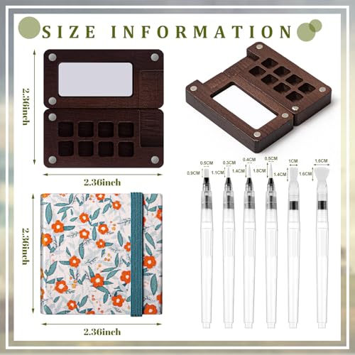 Qilery Mini Portable Watercolor Palette Set Wooden Grid Paint Box Watercolor Paper Sketch Book Brush Pens with Binder Clip for Painters Artist Not Include Paint(Blue Flowers) - style: Blue Flowers