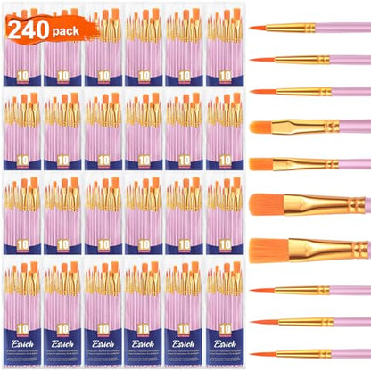 ESRICH 240PCS Pink Paint Brushes, Paint Brush for Acrylic Painting - color: Pink, size: 240