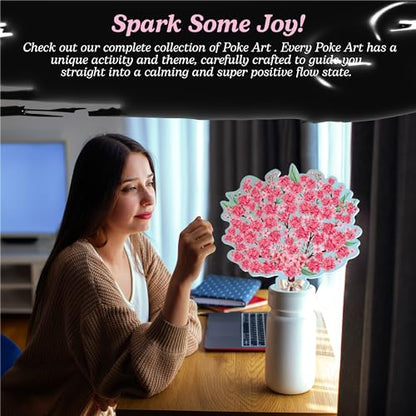 Unwynd Poke Art Cherry Blossom Flower Bouquet Kit for Adults, Women & Teens | Hobby activity, brain puzzles, adult, 12 illustration sheets, 12 pages of stickers, 12 colour pages Rubbing Plates & Supplies - style: Cherry Blossom