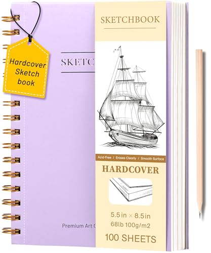 Yoment Small Sketch Book 5.5"x8.5",Mini Sketchbook,Spiral Bound,100 Sheets | Purple,68 lb/100gsm Hardcover Sketch Pad for Kids,Art Sketchbook Drawing Pad Book with Pencil,For Kids, Beginners,Artists - color: 1-Purple, size: 5.5 x 8.5