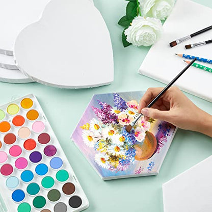 Thenshop 24 Pieces Stretched Canvas for Painting Bulk Blank Canvas Board, Square Round Hexagon Heart Shaped Frame for Kids Art Supplies for Acrylic Pouring Oil Painting(Hexagon) - style: Hexagon