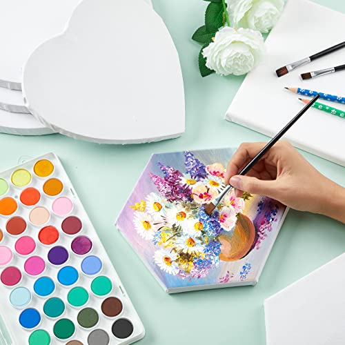 Thenshop 24 Pieces Stretched Canvas for Painting Bulk Blank Canvas Board, Square Round Hexagon Heart Shaped Frame for Kids Art Supplies for Acrylic Pouring Oil Painting(Hexagon) - style: Hexagon