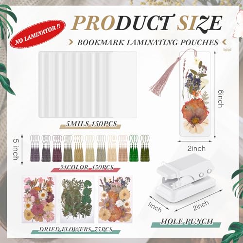 Fuyoooo 376 Pcs Pressed Flower Bookmark Kit,Retro Color,2 x 6 Inch - color: Retro Color, size: 2 x 6 Inch