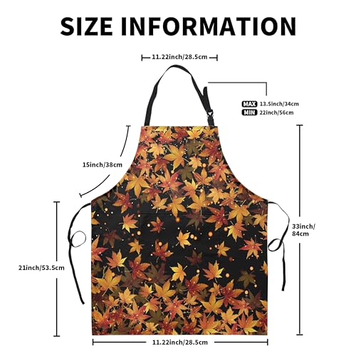 Fall Aprons for Adults Women Men Golden Red Maple Leaves Apron with Pockets Adjustable Strap Kitchen Chef Apron Black Cooking Apron for Cooking Barbecue Crafting Sewing - color: Fall Maple Leaves