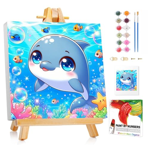 XTCIXAL Paint by Numbers Kit for Kids with Frame, Dolphin, 8X8 inch - color: 10-Dolphin