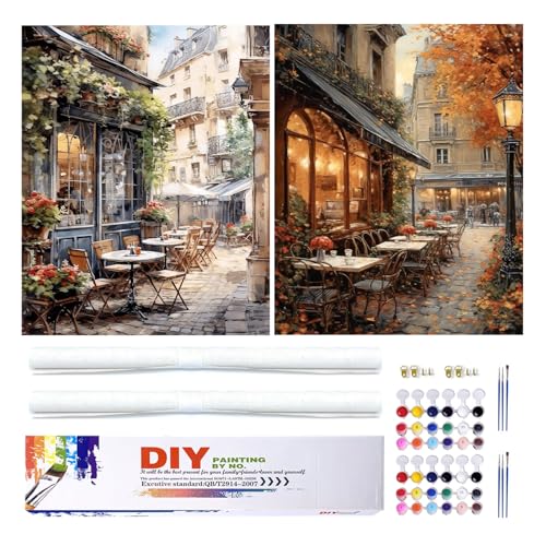 PHANTASYART 2 Pack Cafe Paint by Numbers Kit for Adults 16x20inch | Cafe Paint By Number Canvas for Adults, Cafe Adult Paint by Numbes, DIY Oil Painting Kit in Gift Box, Home Decor and Gifts - color: Cafe(2 Pack), size: 16x20inch