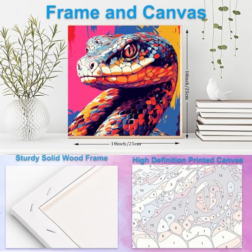 Artunion Framed Paint by Numbers Kit for Adults Beginners & Kids Ages 8-12,Colorful Snake Paint by Number with Frame,Animal Easy Paint by Numbers Kit on Canvas 10 * 10 Inch Without Easel - color: ZXT-386-F