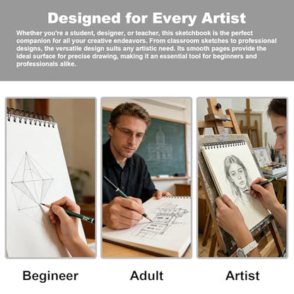 Sketchbook and Pencil Set - Spiral Bound Hardcover with 60 Sheets & 12 Charcoal Pencils (Hard/Medium/Soft) for Professional Artists and Beginners - color: Kraft paper color