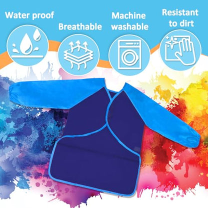 Zkptops Kids Art Smock Waterproof Kids Painting Aprons Toddler Art Smocks Kid Paint Smock with Long Sleeve 3 Roomy Pockets for Age 3-7 Years(Blue) - color: Y 1 Pack Blue