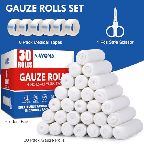 Navona Gauze Rolls 30 Pack, 4 in x 4.1 Yards - color: Pack of 30