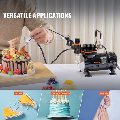 VEVOR Airbrush Kit, Professional Airbrush Set with 1/5 HP Compressor & 3 Airbrushes, Airbrushing System Kit with Multi-Purpose Dual-Action Gravity Feed Airbrushes, Art Nail Cookie Tatto - color: 3 Airbrushes Set
