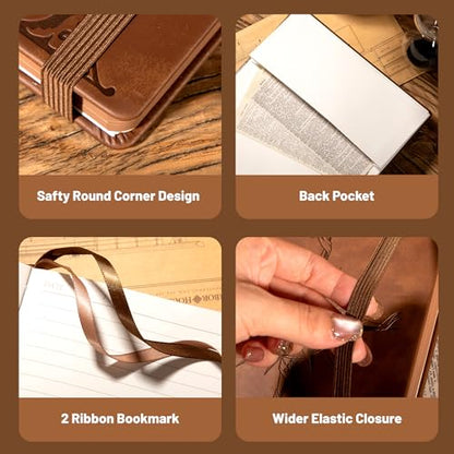 CAGIE Compass Leather Journal for Men Women, A5 Lined Notebook Writing Gift | 288 Pages 100 GSM Acid-free Paper, Bleed-free, Pen holder, Lay Flat, For Daily Writing, Office, Gifting - color: Brown