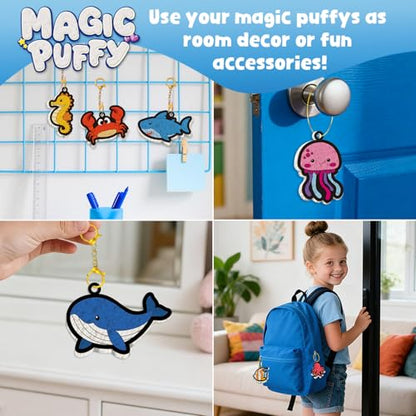 Artnedu 3D Art Kit-Magic Puffy Paint Kit,Ocean Theme,DIY Color Activity | Magic Puffy Keychain,15 Mess-Free Paint by Number Craft for Kids,Best Gift for Girls & Boys Age 4, 5, 6, 7, 8, 9, 10 - color: Ocean Puffy Painting Kits