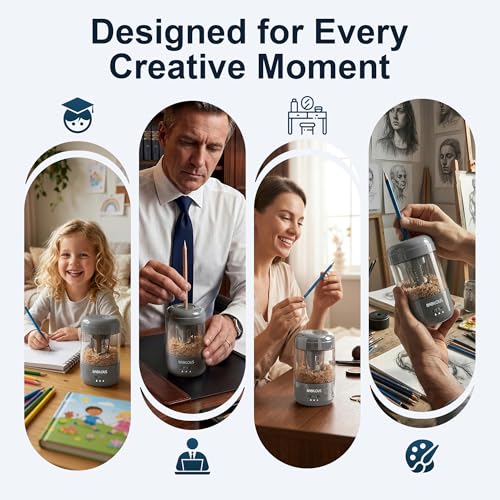 BABILOUS Electric Pencil Sharpener, Rechargeable Auto Feed & Auto Eject - color: Grey