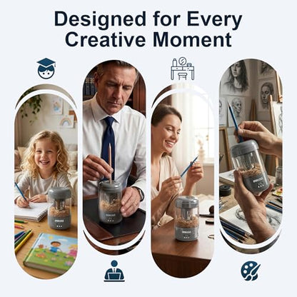 BABILOUS Electric Pencil Sharpener, Rechargeable Auto Feed & Auto Eject - color: Grey