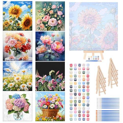 RoundFunny 8 Set Paint by Numbers Drawing Kit for Adults,Vibrant Blooms - style: Vibrant Blooms