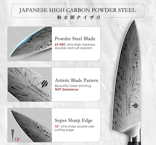5PCS Knife Set, Kitchen Knife Sets in Powder Steel | Ultra Sharp Japanese Knives Set High Carbon Steel Chef Knives Sets, Cooking Knives Set with Ergonomic Pakkawood Handle - size: 5PCS Knife Set