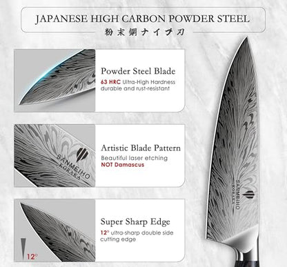 5PCS Knife Set, Kitchen Knife Sets in Powder Steel | Ultra Sharp Japanese Knives Set High Carbon Steel Chef Knives Sets, Cooking Knives Set with Ergonomic Pakkawood Handle - size: 5PCS Knife Set