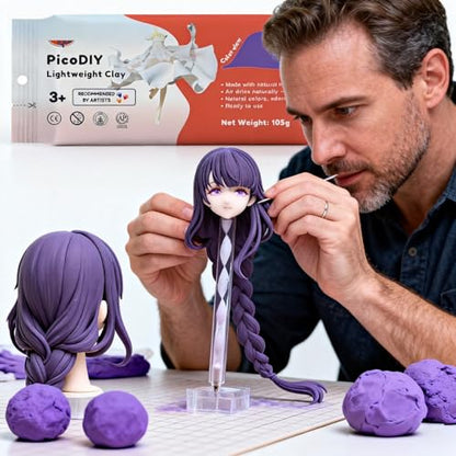 Air Dry Clay Lightweight, Flexible Modeling Clay for Adults Arts and Crafts | Professional & Moldable, Soft & No-Stick, Polymer Clay for Sculpting, Molding,Anime Figures,Making Costumes,DIY Projects - color: Purple
