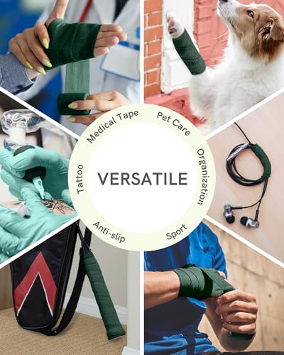 FriCARE Self Adhesive Bandage Wrap, Medical Tape in First Aid Kit | Elastic Cohesive Bandages for Sports/Vet/Wrist Ankle Wounds, 2 Inches X 5 Yards, Latex-free 6 Rolls, Hunter Green - color: Hunter Green