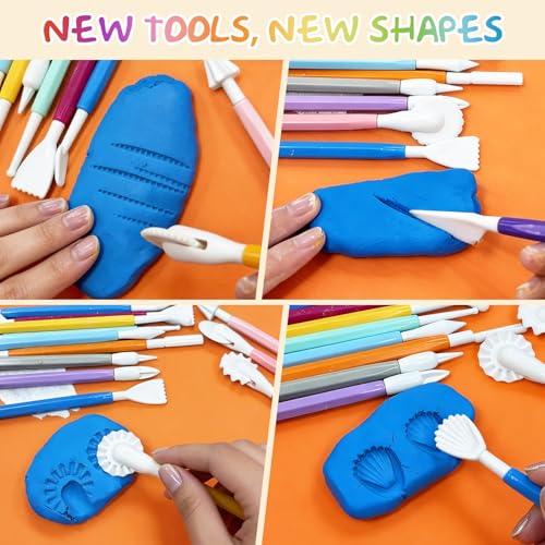 16PCS Double Head Sculpting Tools Set, Clay Tools Kit with 1.7 FL OZ Air Dry Clay Glaze for DIY Pottery, Molding Polymer Clay – Safe & Ergonomic Grip for Craft Lovers & Beginners