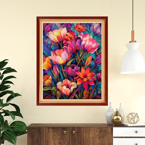 Funchey Stamped Cross Stitch Kits, DIY Cross Stitch Pattern for Adults Beginners Needlepoint Kits Embroidery Kit Arts and Crafts 11CT-Colorful flowers 16x20 inch - color: Handicraft patterns10