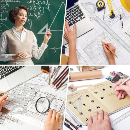 Plastic Clear Ruler Math Set-4 12 Inch 6 Inch Transparent Straight Ruler, 30/60 and 45/90 Triangle Ruler Geometry Math Transparent Ruler Measuring Tool for School Office Home Teachers Kids Supplies - color: Clear