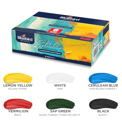 BLUEBIRD Studio Acrylic Paints, Primary Colors, 6-Pack 0.85 Fl Oz each, Basic Acrylic Paint For Students & Beginner Artists - color: PRIMARY COLORS, (6-Pack, 0.85 Fl Oz each)