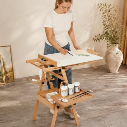 MEEDEN Painting Easel with Storage and Tray: H-Frame Beech Wood Art Easel | Easel Stand for Adults, Artists, Students, Beginners - Adjustable 50"-80" H, Holds Canvas Up to 47 Inches - color: Natural